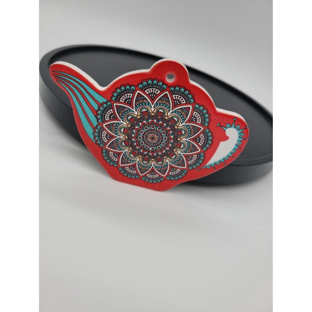 Teapot Coaster Trivet Mandala Design Ceramic Cork Backed Tiles Boho 4.5" Tall